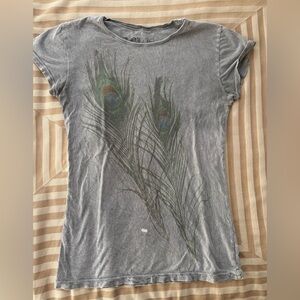 $1!! L.O.L. Vintage Gray Tee with Peacock Feather Design